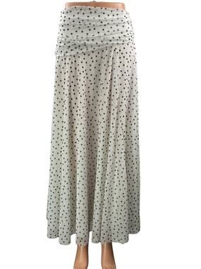 Zara Women's White Black Polka Dots Ruched Draped Flowy Mesh Maxi Skirt Size S